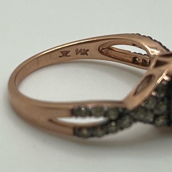 LeVian 14K Strawberry Rose Gold Smoky Quartz and Chocolate Vanilla Diamonds Ring - Picture 6 of 9